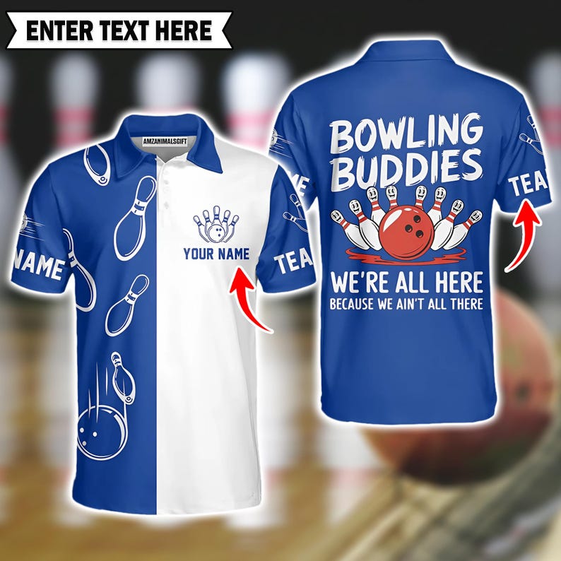 Strike Up the Laughs! Funny "Bowling Buddies" Personalized Team Polo Shirt, Bowling Team Jersey for Men & Women, Gift For Dad.