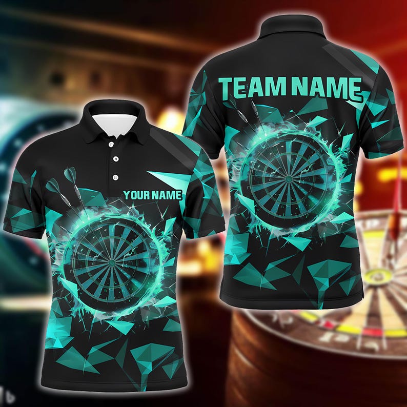 Custom Broken Glass 3D Darts Polo Shirt With Name & Team, Unique Sportswear For Gift Or Game Day, Personalized Shirt For Men Or Dart Players