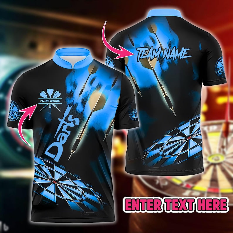 Custom 3D Darts Polo Shirt With Name & Team, Eye-Catching Sportswear For Gift Or Tournament, Personalized Shirt For Men Or Dart Teams.