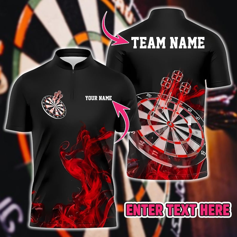 Custom 3D Darts Polo Shirt With Name & Team, Dynamic Sportswear For Gift Or Match Day, Personalized Shirt For Men Or Dart Players.