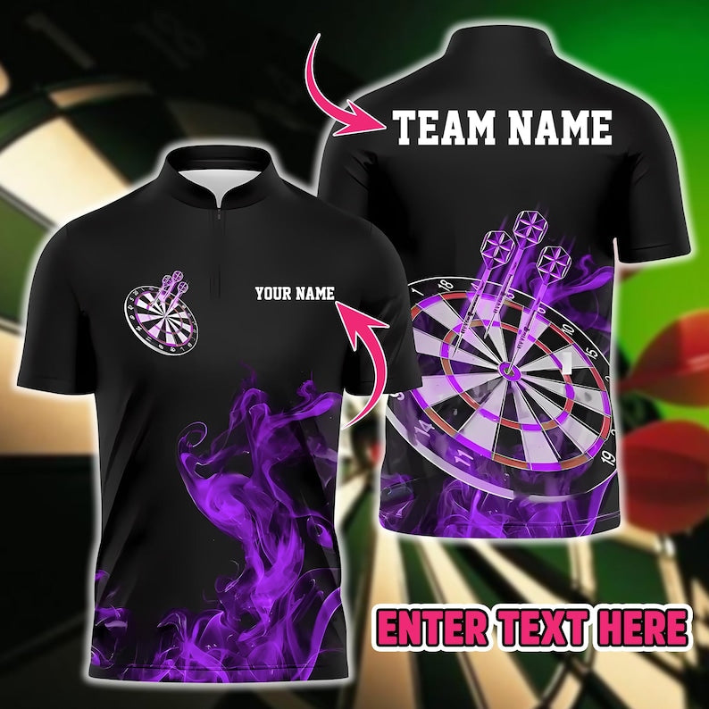 Custom 3D Darts Polo Shirt With Name & Team, Dynamic Sportswear For Gift Or Match Day, Personalized Shirt For Men Or Dart Players.