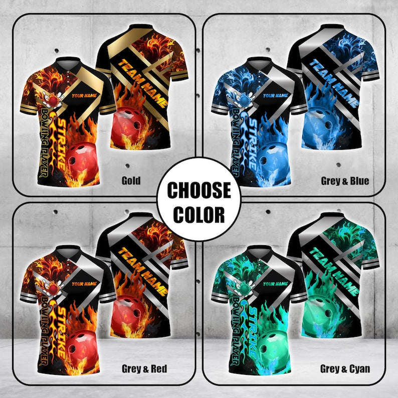 Custom Bowling Polo with Name, Custom Shirt 3D Ball and Pins Impact Design, Gift for Bowler, Sports Team Gift, Gift For Men.