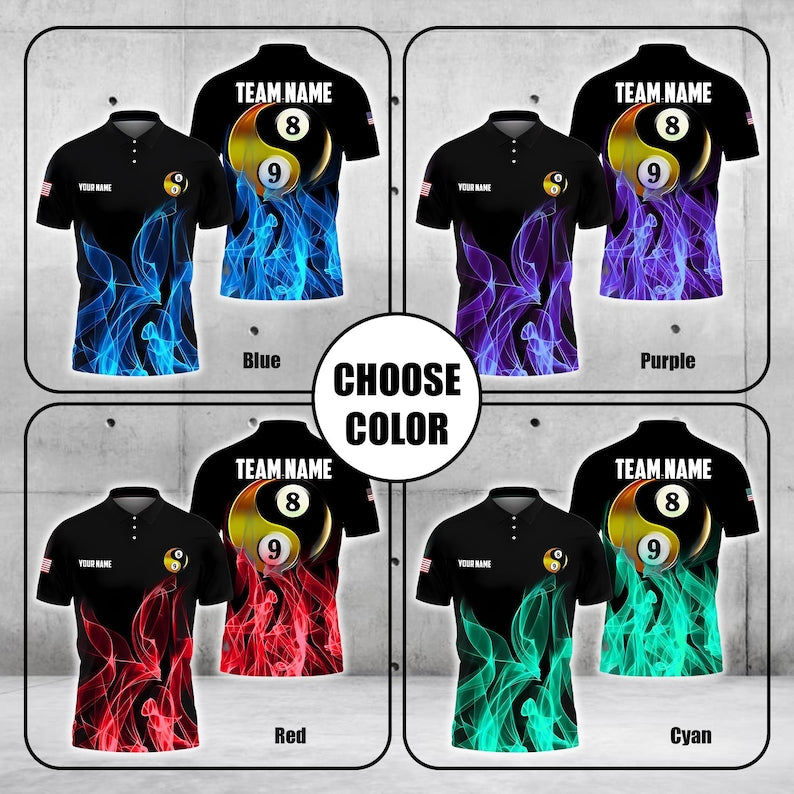 Custom Billiard Polo Shirt, Heavenly Flame 3D Jersey with Personalized Name and Team, Pool Shirt for Players.