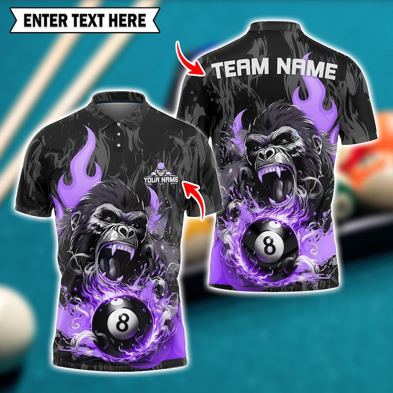 Custom Billiard Polo Shirt, Flaming 3D Pool Jersey with Personalized Name & Team, Multicolor Shirt for Players and Fans.
