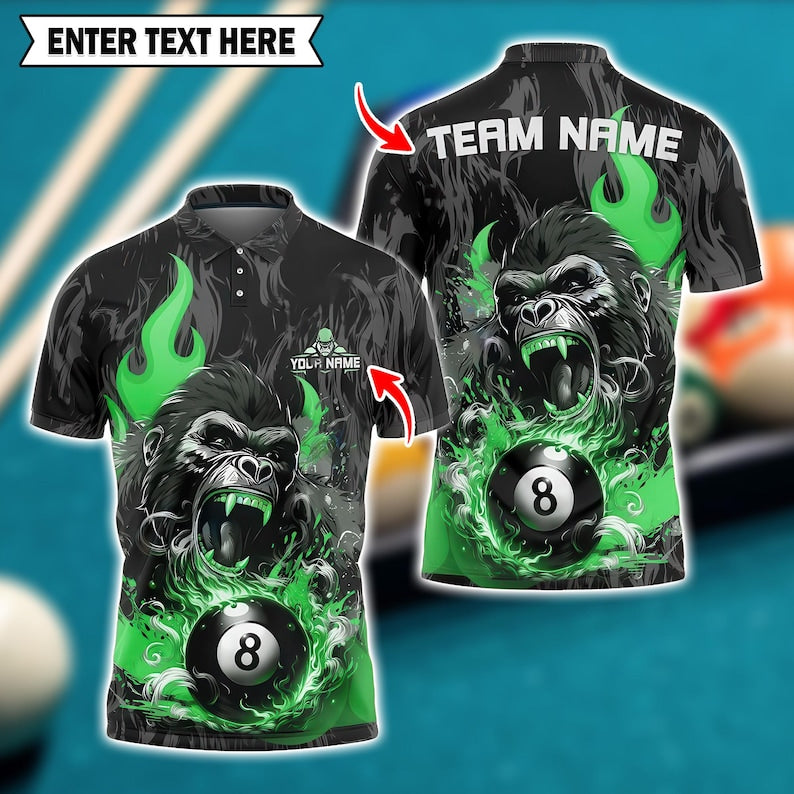 Custom Billiard Polo Shirt, Flaming 3D Pool Jersey with Personalized Name & Team, Multicolor Shirt for Players and Fans.