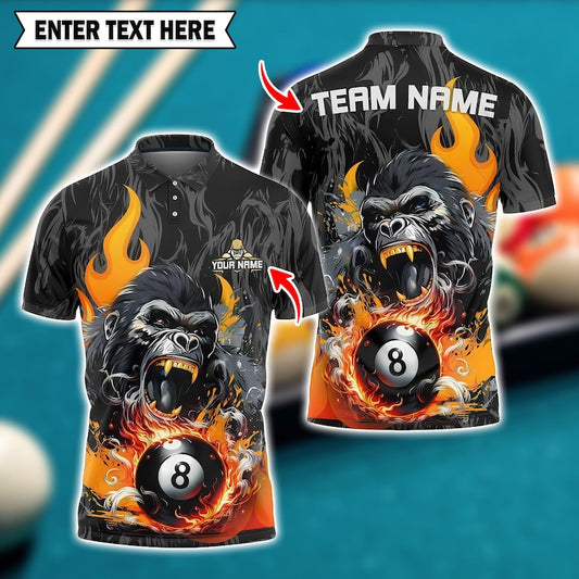 Custom Billiard Polo Shirt, Flaming 3D Pool Jersey with Personalized Name & Team, Multicolor Shirt for Players and Fans.