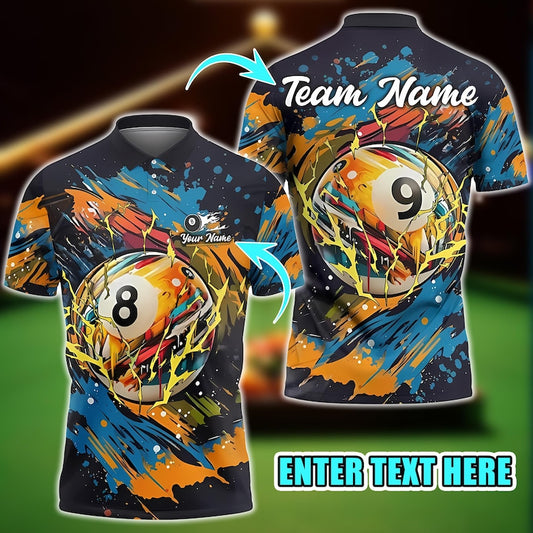 Custom Billiard Polo Shirt, Graffiti Street Style 3D Jersey with Personalized Name and Team, Cool Pool Shirt for Players.