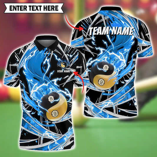 Ball Billiard Polo Shirt, Breath of Fire 3D Pool Jersey with Personalized Name & Team, Multicolor Design, Perfect Gift for Pool Players.