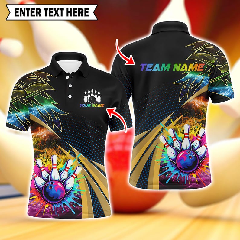 Custom Bowling Polo Shirt, Vibrant 3D Jersey with Personalized Name & Team, Unisex Design for Bowlers, Gift For Men, Gift For Dad.