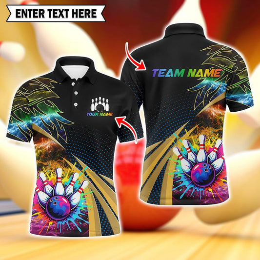 Custom Bowling Polo Shirt, Vibrant 3D Jersey with Personalized Name & Team, Unisex Design for Bowlers, Gift For Men, Gift For Dad.