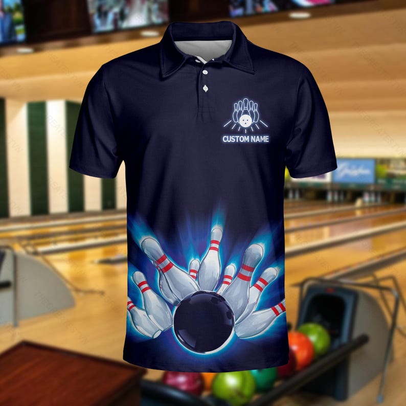 Personalized Blue Bowling Polo Shirt: Custom Team Uniform