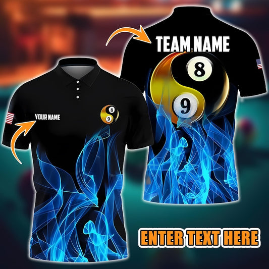 Custom Billiard Polo Shirt, Heavenly Flame 3D Jersey with Personalized Name and Team, Pool Shirt for Players.