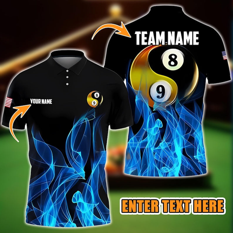 Custom Billiard Polo Shirt, Heavenly Flame 3D Jersey with Personalized Name and Team, Pool Shirt for Players.