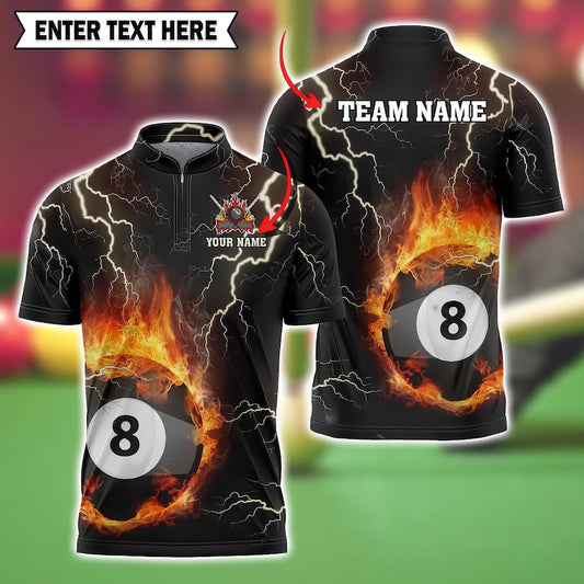 Custom 8 Ball Billiard Polo Shirt, Thunder and Lightning 3D Pool Jersey with Personalized Name and Team, Shirt for Players.