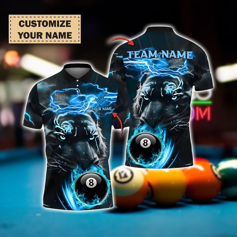 Custom Panther Billiards Polo Shirt, 8 Ball Lightning Pool Team Jersey, Personalized Name & Team Shirt, Pool Shirt, Player Gift Shirt.