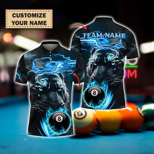 Custom Panther Billiards Polo Shirt, 8 Ball Lightning Pool Team Jersey, Personalized Name & Team Shirt, Pool Shirt, Player Gift Shirt.