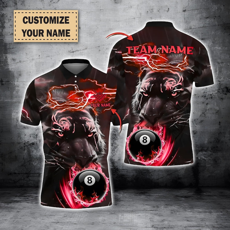 Custom Panther Billiards Polo Shirt, 8 Ball Lightning Pool Team Jersey, Personalized Name & Team Shirt, Pool Shirt, Player Gift Shirt.
