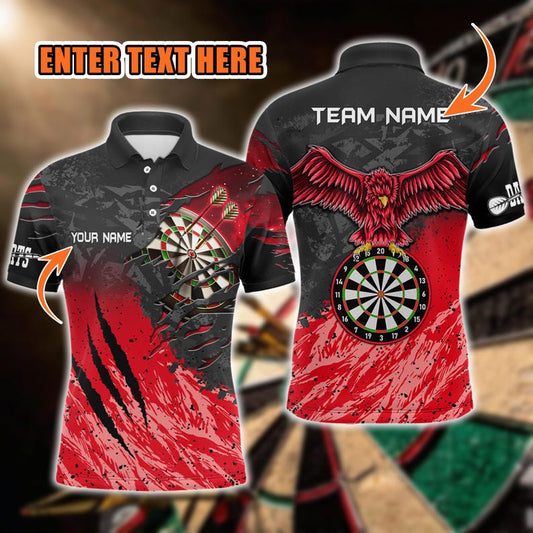 Eagle Dartboard 3D Polo Shirt with Custom Name & Team, Custom Darts Polos for Men, Personalized Team Apparel.