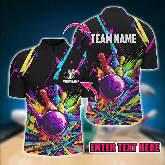 Custom Colorful Bowling Polo for Men, Personalized Team Polo Shirt for Bowlers, League Uniform Outfit, Gift for Bowling Lovers.