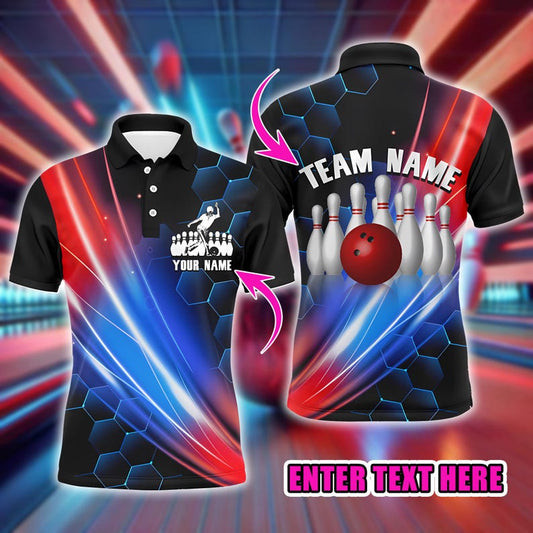 Custom Bowling Polo for Men, Personalized Team Jersey, Black Bowling Shirt for Players, Customizable League Uniform, Gift for Bowlers.