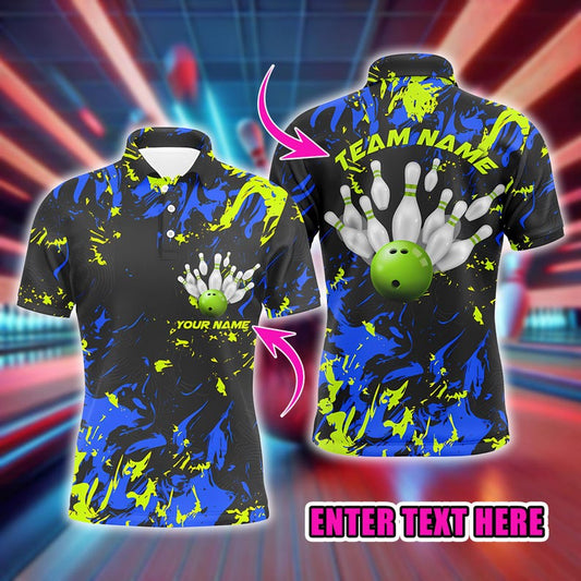 3D Bowling Polo Shirt, Personalized Team Polo with Bowling Pins & Balls Design, Bowling Jerseys Unisex, Gift for Bowlers.