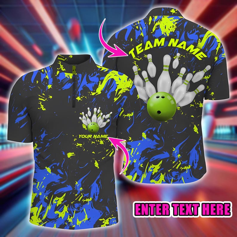 3D Bowling Polo Shirt, Personalized Team Polo with Bowling Pins & Balls Design, Bowling Jerseys Unisex, Gift for Bowlers.