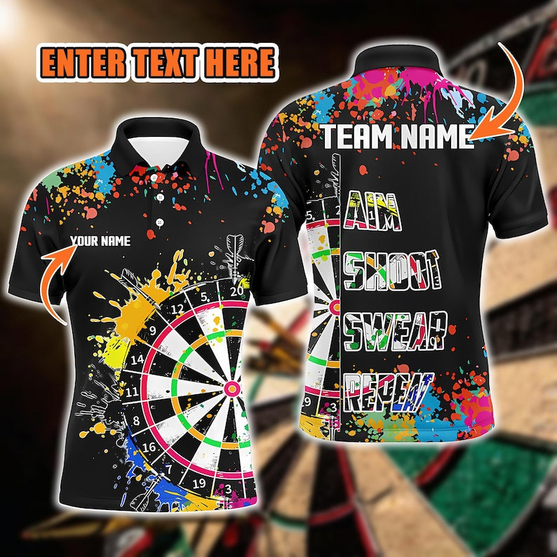 Funny Dartboard Artwork Darts Tee With Custom Name & Team, Vibrant Sports Apparel For Gift Or Tournament, Shirt For Men Or Darts Enthusiasts