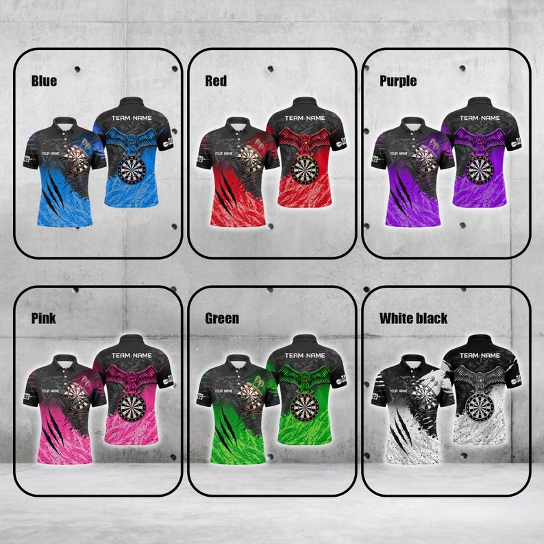 Eagle Dartboard 3D Polo Shirt with Custom Name & Team, Custom Darts Polos for Men, Personalized Team Apparel.
