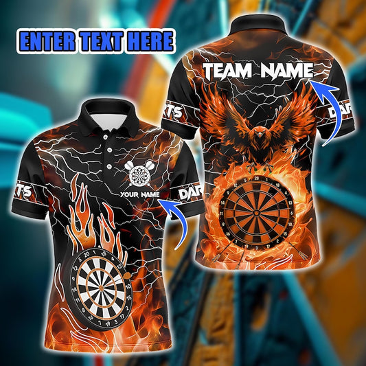 Fire Flame Dartboard Eagle Polo Shirt, Thunder Lightning Sports Jerseys For Tournament Or Team Event, Custom Apparel For Men Or Dart Players