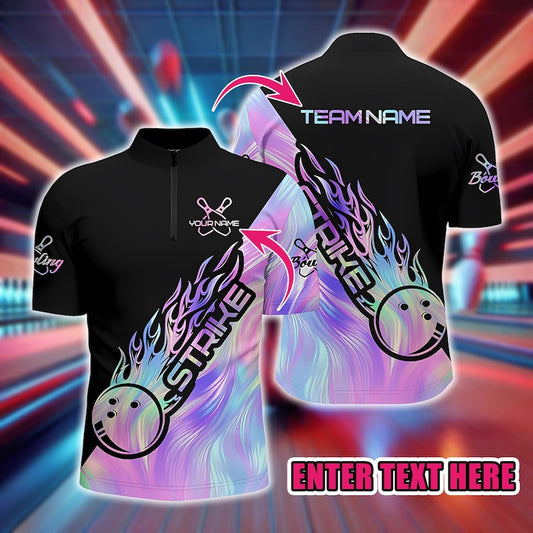 Custom Strike Bowling Polo Shirt for Men, Personalized Team Jersey for Bowlers, League Uniform Outfit, Gift for Bowling Enthusiasts.