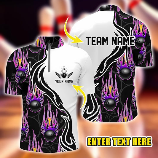 Custom Bowling Polo Unisex, Personalized Team Jersey, Unique Flame Design League Uniform, Gift for Bowlers.