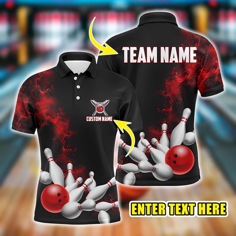 Custom Bowling League Uniform, Personalized Red Strike Bowling Shirt for Unisex, Personalized Team Jerseys, Sports Shirt, Gift for Bowlers.