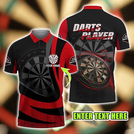 Custom Dart Player Polo Shirt, Short Sleeve Casual Sports Top, Name Custom 3D Dartboard Flame Print, Gift For Team, Dad Gift.