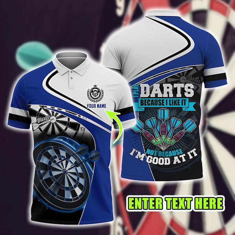 Play Darts Polo Shirt, Personalized Name 3D Dartboard Print, Funny Darts Saying Shirt, Custom Dart Team Jersey, Sports Casual Top.