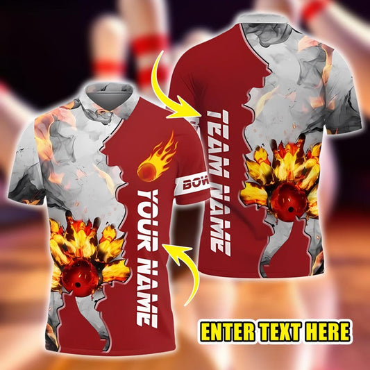 Bowling Fire Blast Customized Team Name 3D Printed Men’s Polo Shirt Summer Streetwear Unisex Casual Bowling Shirt For Bowlers.