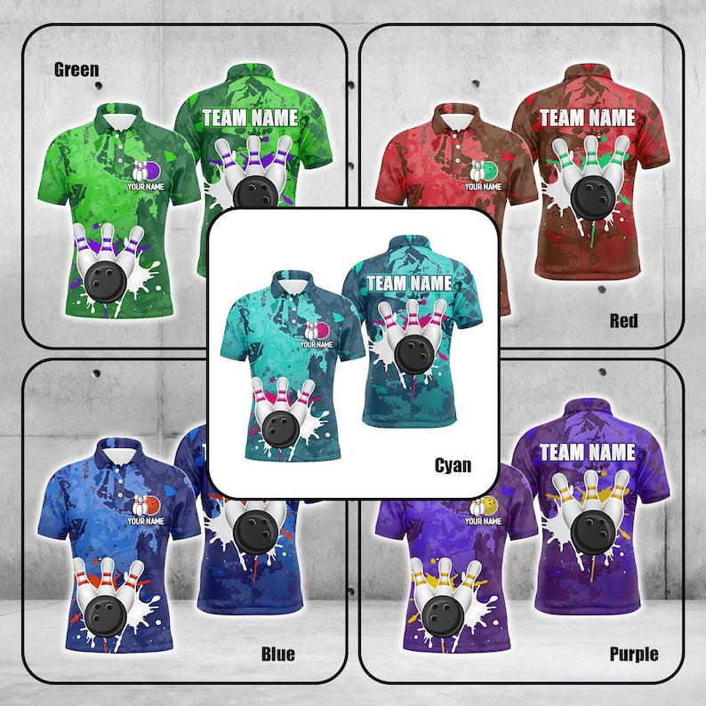 Custom Bowling Team Polo Shirt, Personalized with Team Name And Player Name, Cool Bowling Jersey for Tournaments, Leagues & Events.