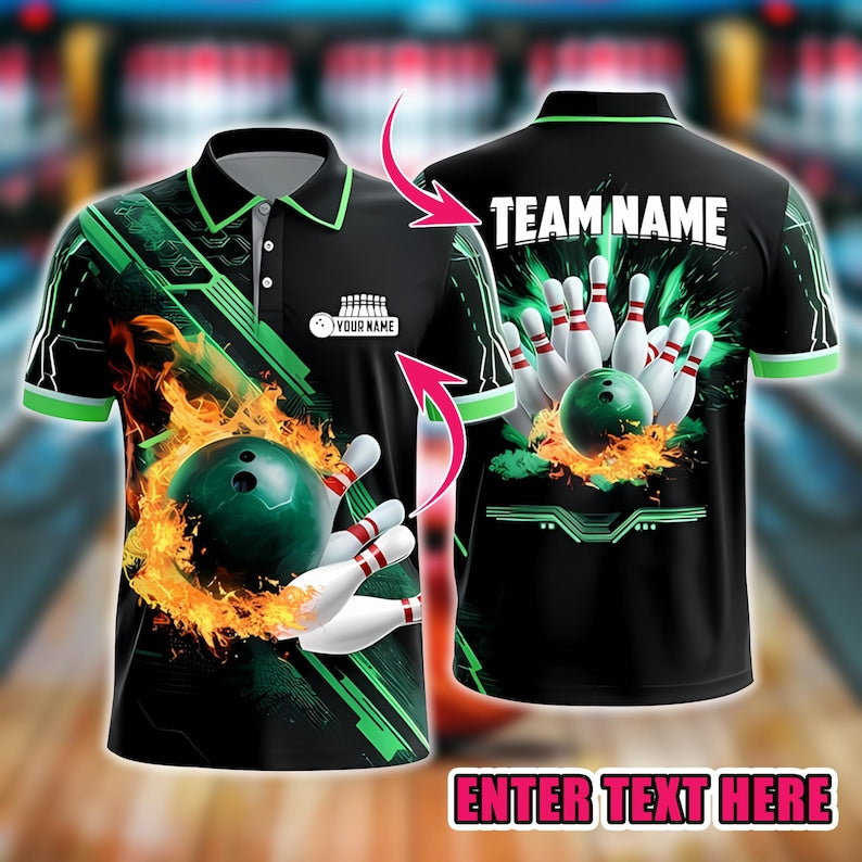 Personalized 3D Bowling Polo Shirt, Custom Name Bowling Shirts for Men Women, Bowling Jersey, Unisex Shirt, Tournament & Club Teams.