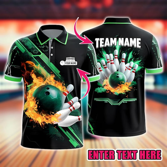 Personalized 3D Bowling Polo Shirt, Custom Name Bowling Shirts for Men Women, Bowling Jersey, Unisex Shirt, Tournament & Club Teams.