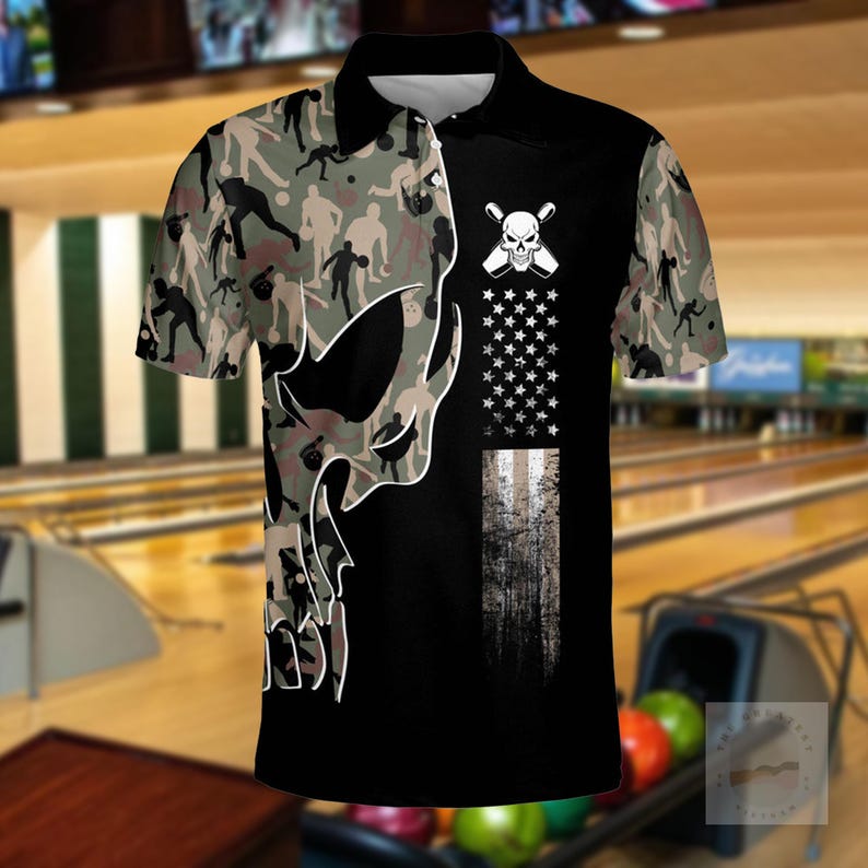 Personalized Skull Bowling Polo Shirt, Custom Team Name Bowling Apparel