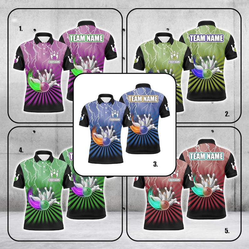 Vintage Men’s Bowling Polo, Custom Lightning Storm Team Jersey, Personalized Bowling Shirt Gift for Bowlers, League Play & Events.