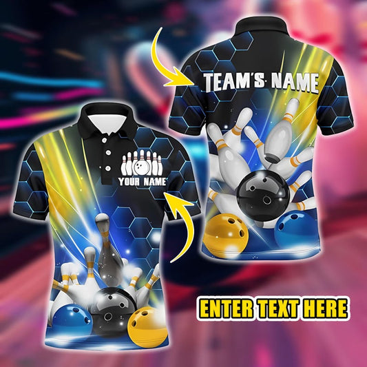 Bowling Team League Jersey, Custom Black And Blue Shirt for Men & Women, Personalized Polo Bowling Shirt for Clubs And Events.