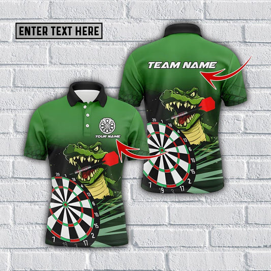 Custom Dart Team Jersey, Custom Polo Shirt with Fierce Croc, Dartboard, and Bold Style for Strength, Precision & Team Spirit.
