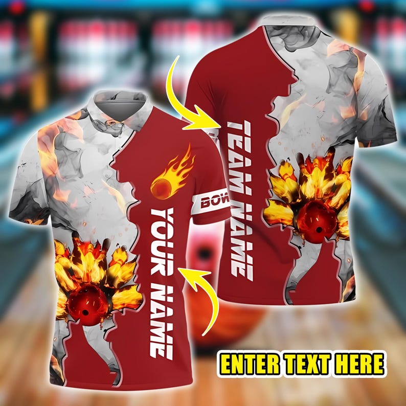 Bowling Fire Blast Customized Team Name 3D Printed Men’s Polo Shirt Summer Streetwear Unisex Casual Bowling Shirt For Bowlers.