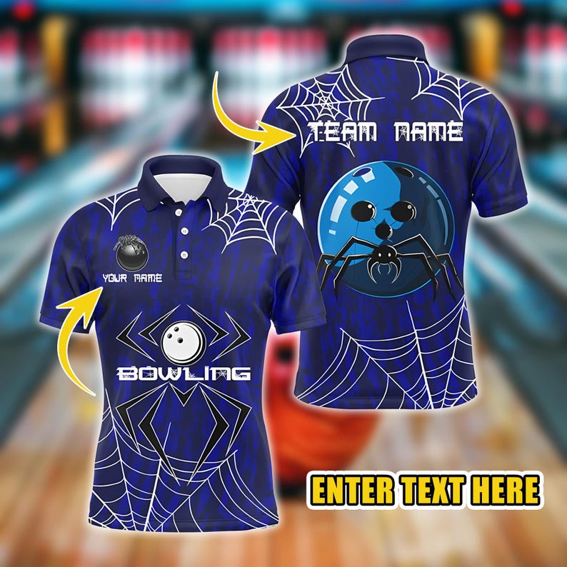 Custom Bowling Polo Shirt, Bowling Polo Shirt with Spider Web Design, Perfect for Bowling Teams, Ideal for Players, Coaches & Fans.