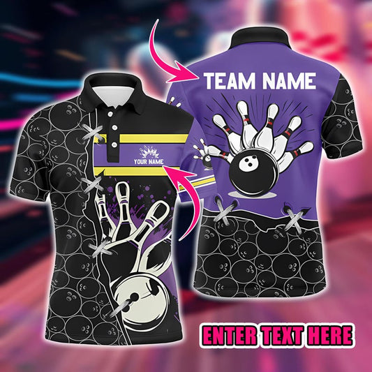 Custom Bowling Polo Shirt, Team Name and Player's Name, Perfect for Bowling Teams, Tournaments, Ideal for Players, Coaches, Fans.