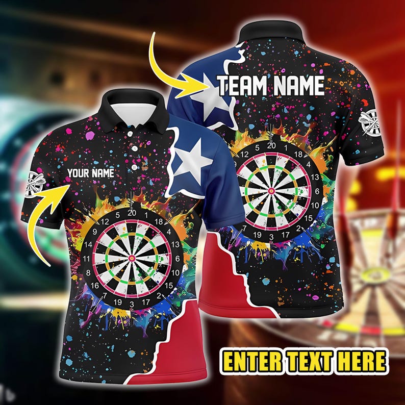 Custom Polo Shirt, 3D Personalized Colorful Dartboard Custom Darts Sports Polo Shirt for Men, Team Jerseys, Gifts for Darts Lovers.