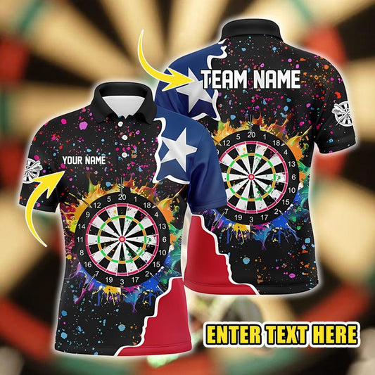 Custom Polo Shirt, 3D Personalized Colorful Dartboard Custom Darts Sports Polo Shirt for Men, Team Jerseys, Gifts for Darts Lovers.