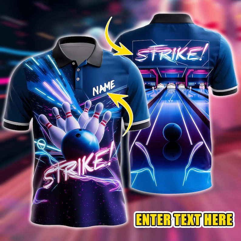 Custom 3D Bowling Polo Shirt, Personalized Bowling Jersey with Team And Player Name, Unisex Shirt for Men Women, League & Tournament Wear.