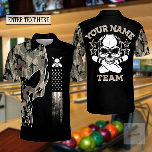 Personalized Skull Bowling Polo Shirt, Custom Team Name Bowling Apparel