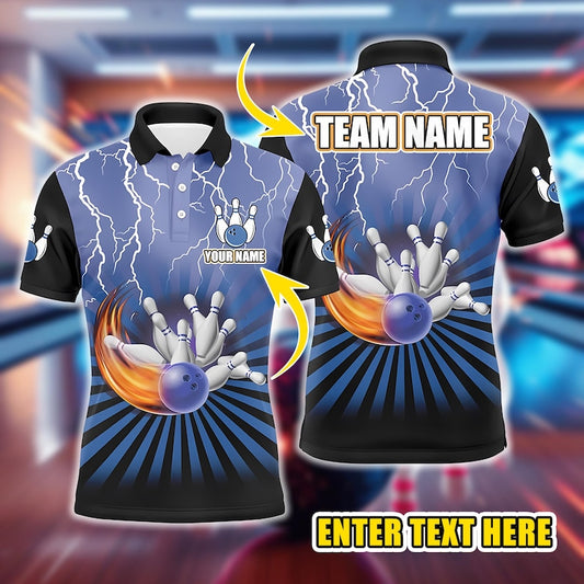 Vintage Men’s Bowling Polo, Custom Lightning Storm Team Jersey, Personalized Bowling Shirt Gift for Bowlers, League Play & Events.